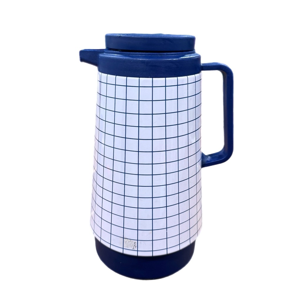 Vintage Phoenix Blue White Grid Thermal Carafe Insulated Coffee Pitcher Taiwan